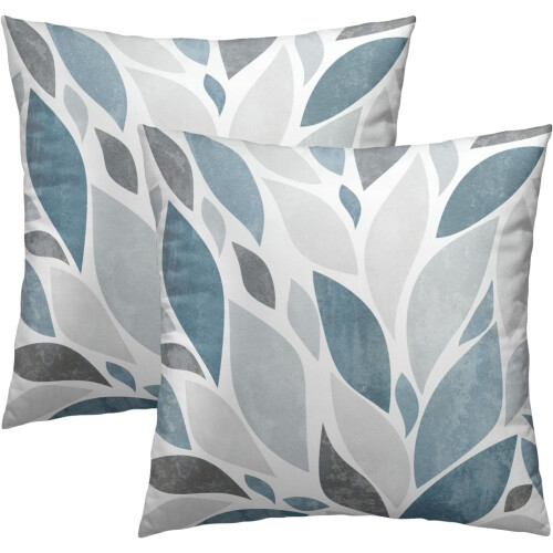 Μαξιλαροθήκη Dusty Blue & Grey Leaf 50x50cm, συσκευασία των 2