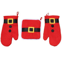 Ensemble de 3 maniques et gants de cuisine rouges pour Noël