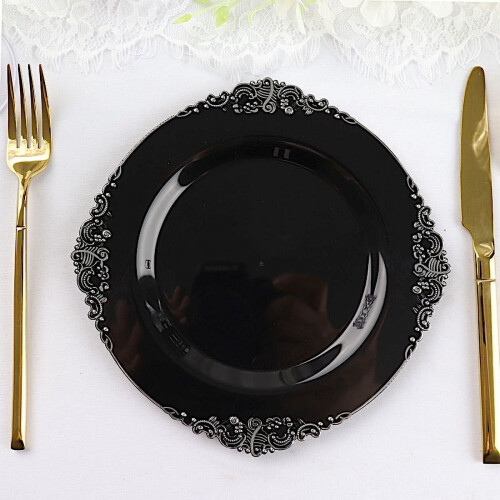 Pratos descartáveis para salada BalsaCircle, redondos, pretos, de 20 cm (8 polegadas).