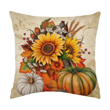 Housse de coussin citrouille en coton et lin 45 x 45 cm