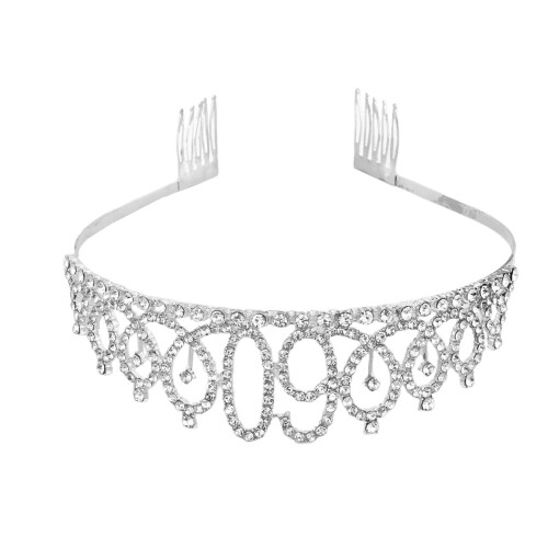 Rhinestone Crown with Hair Comb – Silver 2
