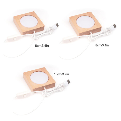 Base de luz noturna LED XunW quadrada de madeira com USB 2