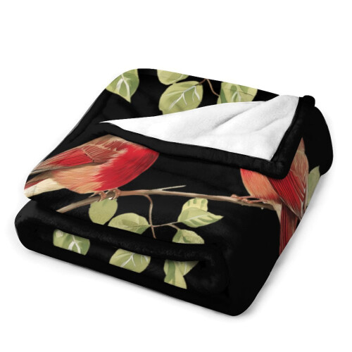 Red Cardinal Couple Flannel Throw Blanket 30" x 40" 2
