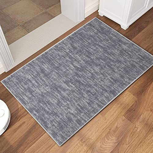 Machine Washable Low-Pile Grey Runner Rug 1