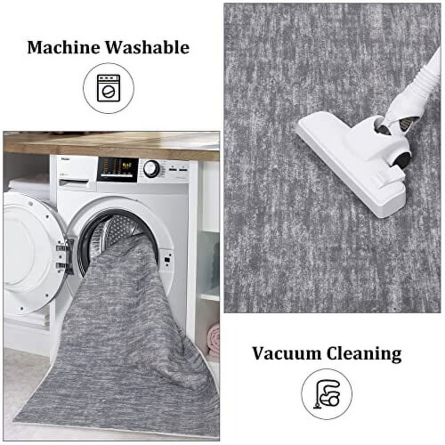 Machine Washable Low-Pile Grey Runner Rug 2
