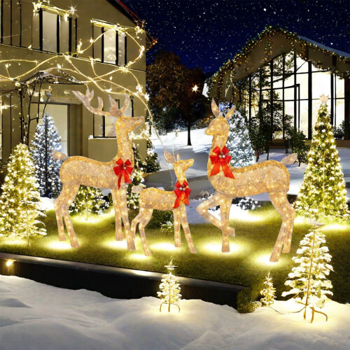 Bxaolu Luminous Deer -perheen ulkokoristesetti, 3 osaa 2