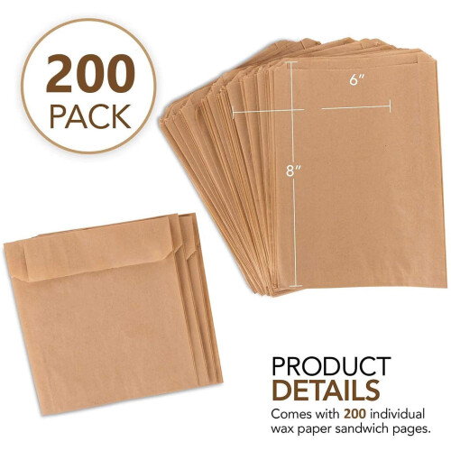 Χάρτινες σακούλες σάντουιτς Kraft Wax 8" x 6" (Συσκευασία των 200 τεμαχίων) 1