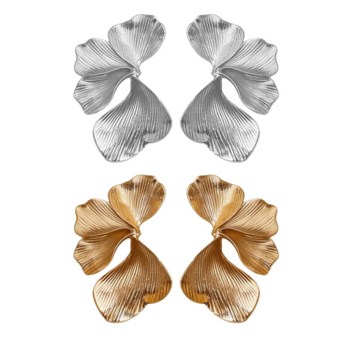 Boucles d'oreilles uniques en forme de fleur de couleur-argent 1