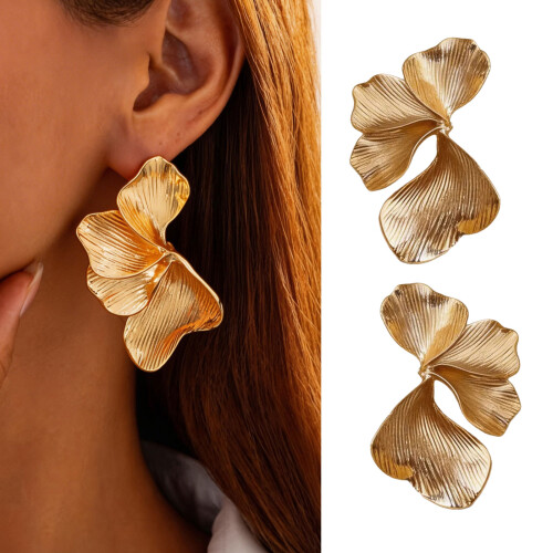 Boucles d'oreilles uniques en forme de fleur de couleur-argent 2