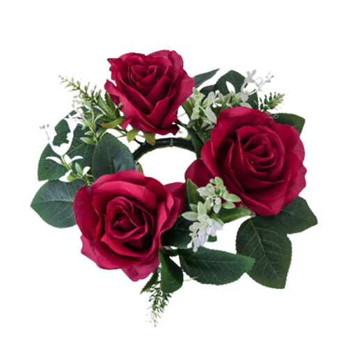 Pillar Candle Ring Wreath Artificial Floral Red 2
