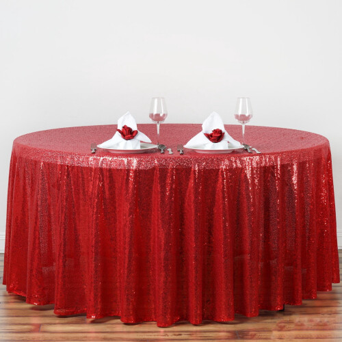 Toalha de mesa redonda com lantejoulas vermelhas, 3 metros (120 polegadas)