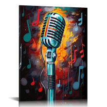 Stampa su tela con design a microfono e tema musicale, 24x36 pollici