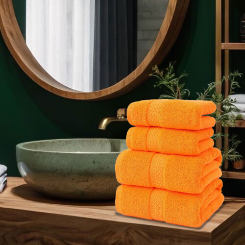 100% Cotton Bath Towel Set 2 Bath + 2 Hand Towels Orange 1