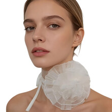 Contemporary 3D Camellia Flower Necklace Soft Organza Adjustable