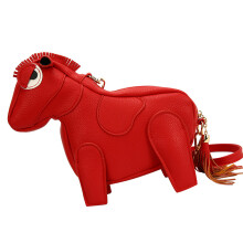 Lightweight PU Shoulder Bag In Fun Horse Shape Crossbody-Red