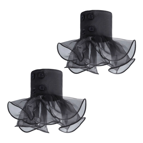 Elegant Ruffle Organdy False Sleeves Decorative Arm-Black