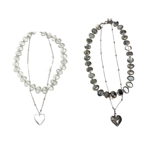 Artistic Double Layer Beaded Necklace Retro Irregular-Gray 1