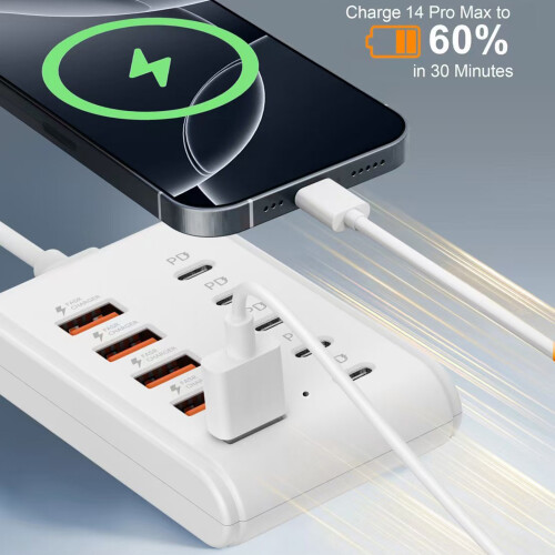 10 USB-Anschlüsse mit 5 USB- und 5 Typ-C-Ladeanschlüssen für 1