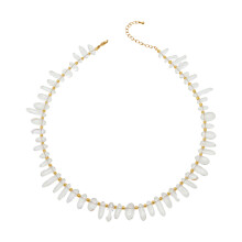 Elegant Geometric Beaded Clavicle Necklace With-White
