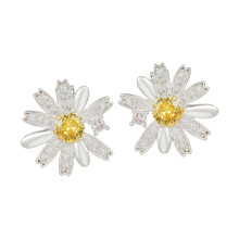 Flower Shape Ear Clip With Crystal Accent Ear Clip For-Silver
