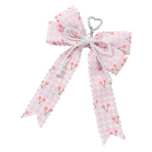 Creative Beaded Ribbon Keychain Decorative Bowknot Charm- pink