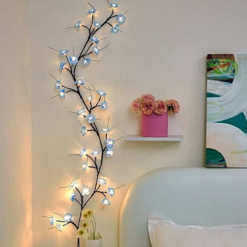 Galhos de vime com luzes LED para decoração de interiores