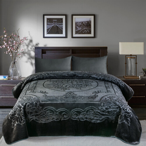Heavy Raschel Blanket 85 x 95 in Dark Grey 1