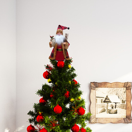 Santa Tree Topper with Hat and Scarf Fabric Ornament 2
