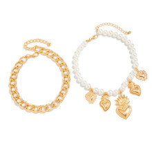 Trendy Metal Chain Jeans Belt And Adjustable Pearls Heart-gold