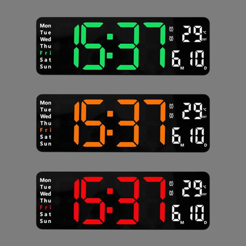 Relógio de parede digital LED com visor de temperatura e data13 2