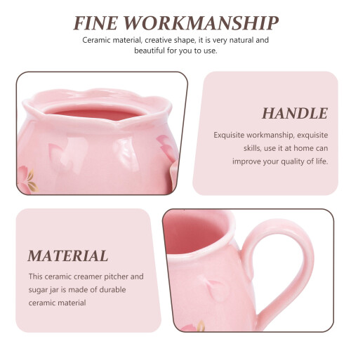 Pink Ceramic Milk Pitcher with Sugar Jar Set 1