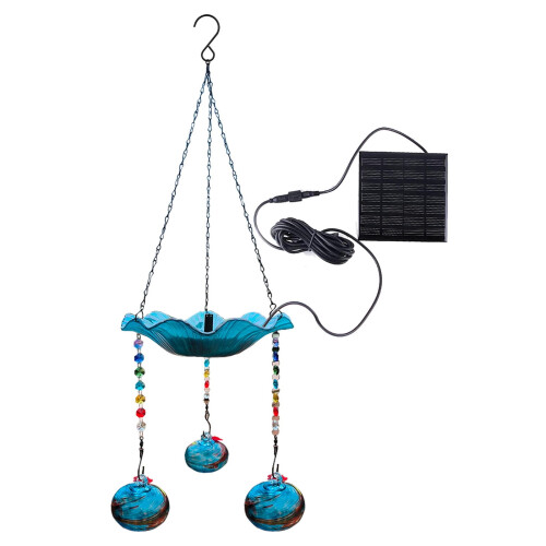2-in-1 Glass Bird Feeder and Bath with Solar Fountain 1