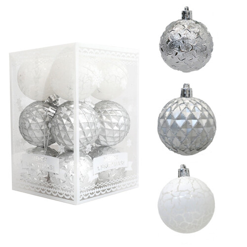 Christmas Balls 12PCS Silver 6cm Plastic Tree Ornaments 1