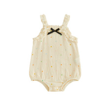 (3-6 Months, Ivory) Baby Girl Summer Romper Classic Sleeveless Ruffle Trim Dots Print Bodysuit Newborn Playsuit