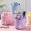 360 Degree Rotating Desk Organiser 5 Compartments Plastic-Pink 3