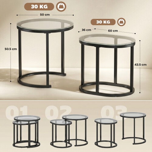 Homcom HOMCOM 2 Pcs Modern Coffee Table with Tempered Glass Tabletop, Black 1