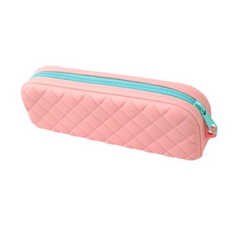 Trousse à crayons en silicone à fermeture éclair souple,-Rose