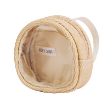 Stylish Clear Keychain Purse With Soft Plush Decor-Beige S