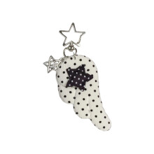 Retro Dotted Wing Shape Keyring Alloy Pendant For Purse-White