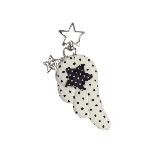 Retro Dotted Wing Shape Keyring Alloy Pendant For Purse-White