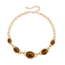 Fashionable Oval Charm Jewelry Statement Necklace-Tigereyes