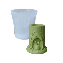 Decorative Silicone Mould Rabbits Tree Stump Planter For DIY