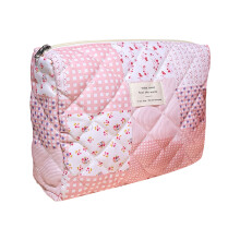 Makeup Bag,Quilted Cosmetic Bag for Women,Floral-Red M