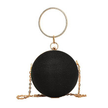 Elegant Round Handbag With Sparkling Rhinestones PU-Black