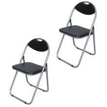 Set of 2 Black Faux Leather Folding Office Garden Padded Fold Up Chair Seat