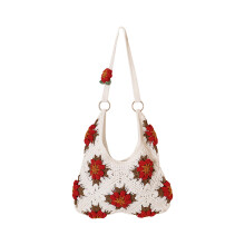 Contemporary Crochet Handbag Puff Flower Embellished-White
