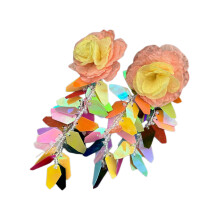 Trendige Regenbogen-Blumen-Kettenohrringe aus weichem Stoff,