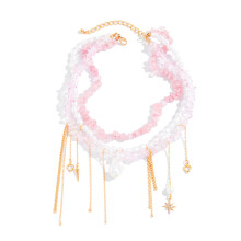 Lovely Pink Rock Bead Strand Necklace Featuring Pearls Details