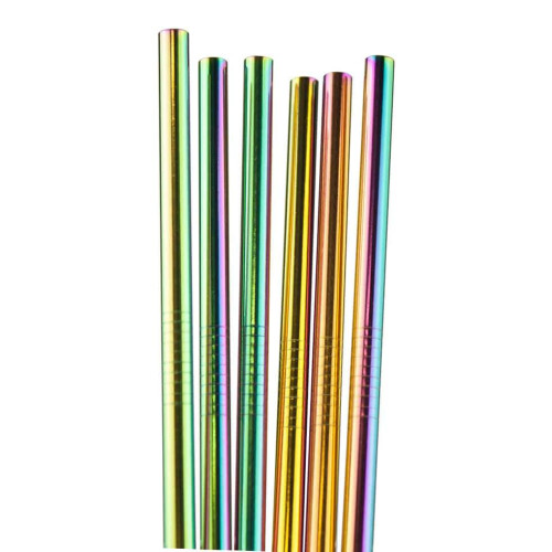 6x Gerade Trinkhalme aus Metall - Regenbogen 1