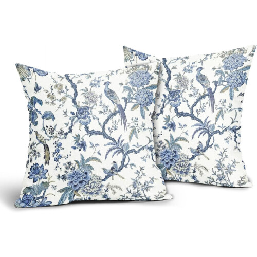 Fodere per cuscini in stile Chinoiserie, in cotone e lino, 45x45 cm, set da 2 2
